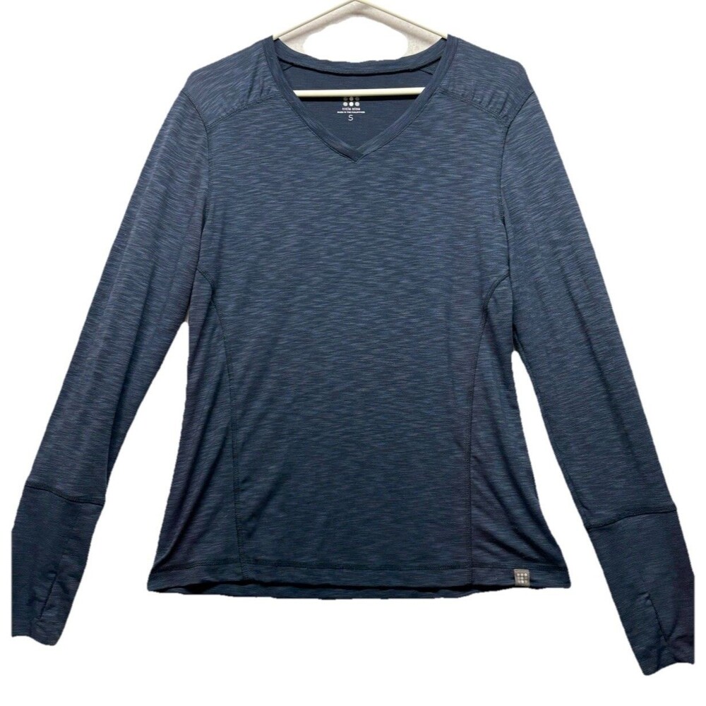 Title Nine Matahari Long Sleeve V-Neck Top Navy Space Dye Thumbholes Womens S